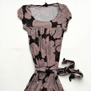 H&M Belted Long Top of Dress Brown Floral ( US4  )